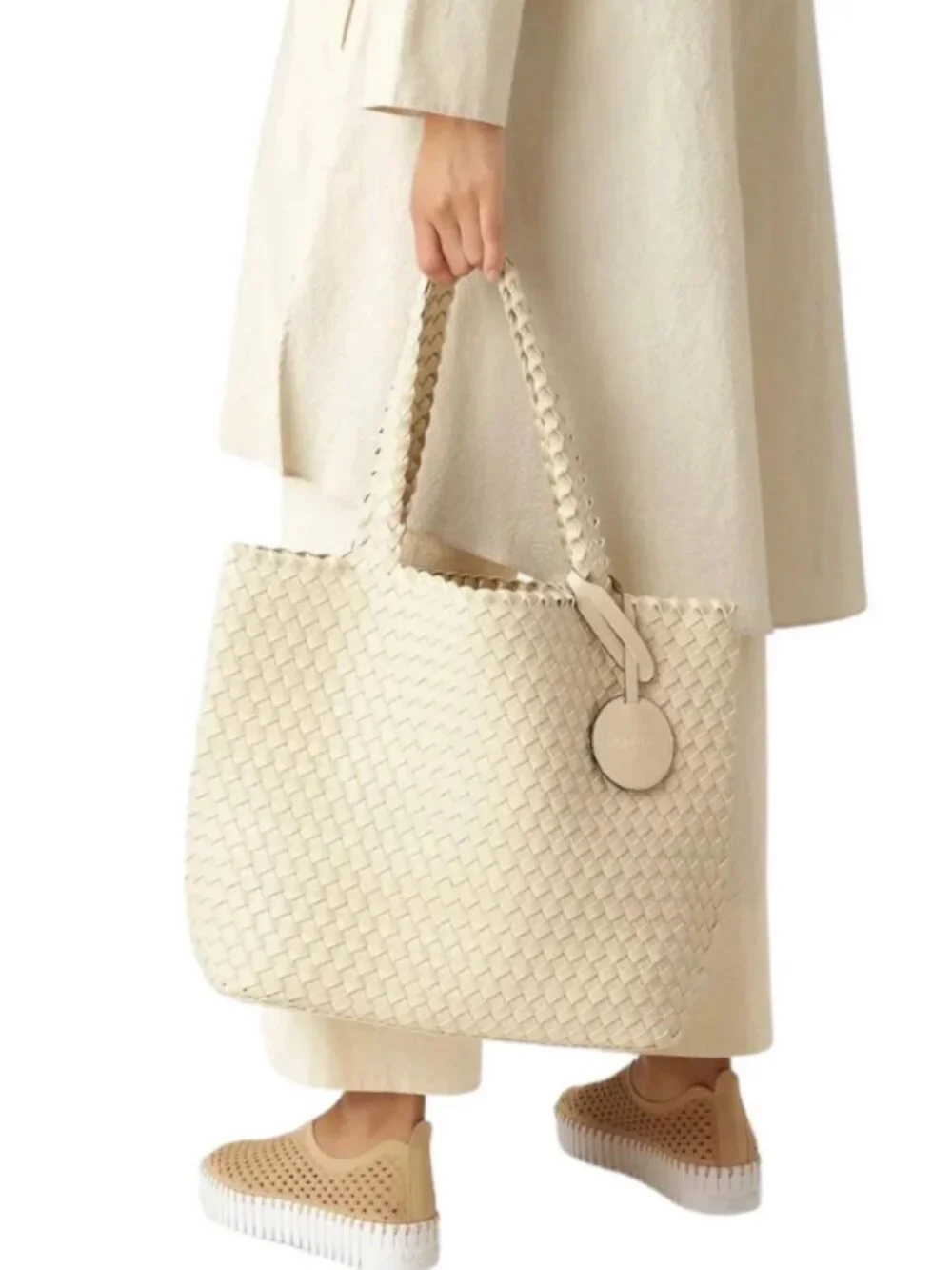 Ilse Jacobsen Reversible Tote Bag Woven Vegan Leather Orion Blue EUC - Picture 2 of 8